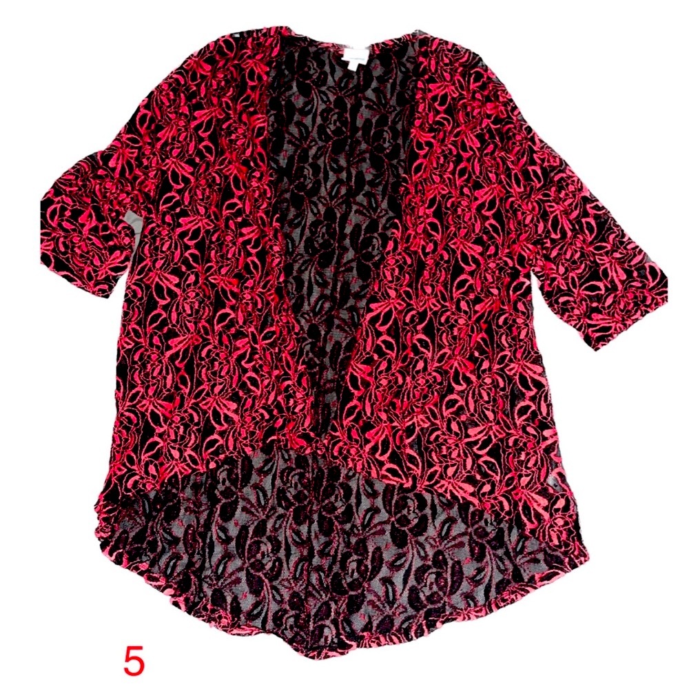 Lularoe Lindsay Kimono Black & Pink Lace Coverup Cardigan Sz Med *UPDATED* - Picture 2 of 14